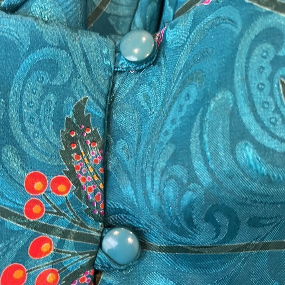 Vintage 70’s Lord&Taylor paisley print teal dress w/shoulder pads,elastic waist. - Picture 11 of 14